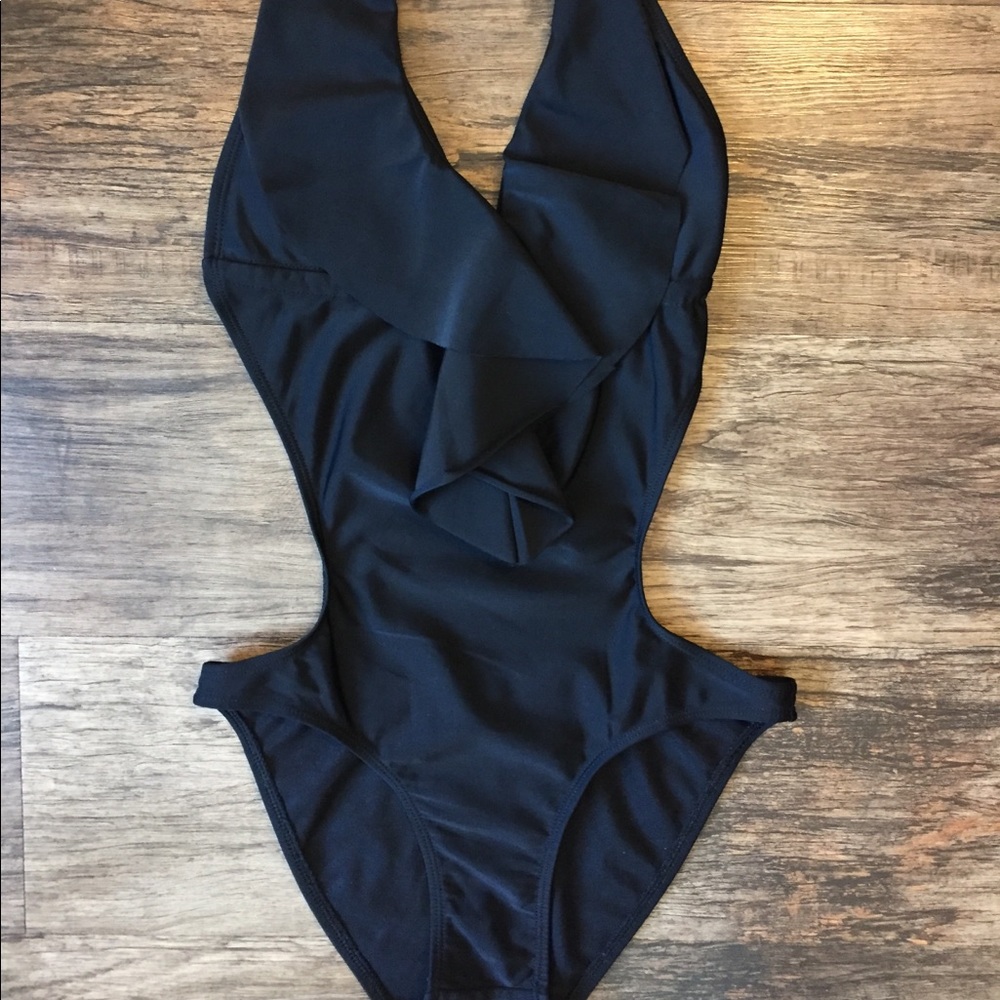 Adjustable Black One Piece Cut Out Swimsuit